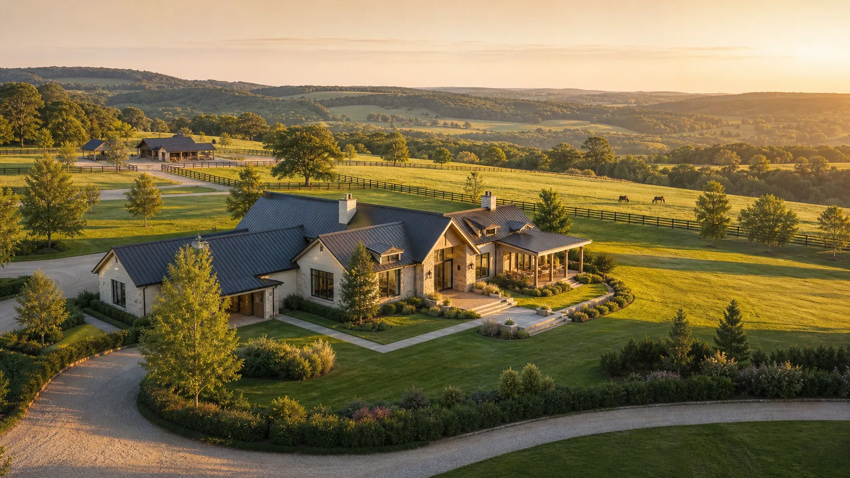 One-level equestrian estate representing the anonymized farm-search conversation
