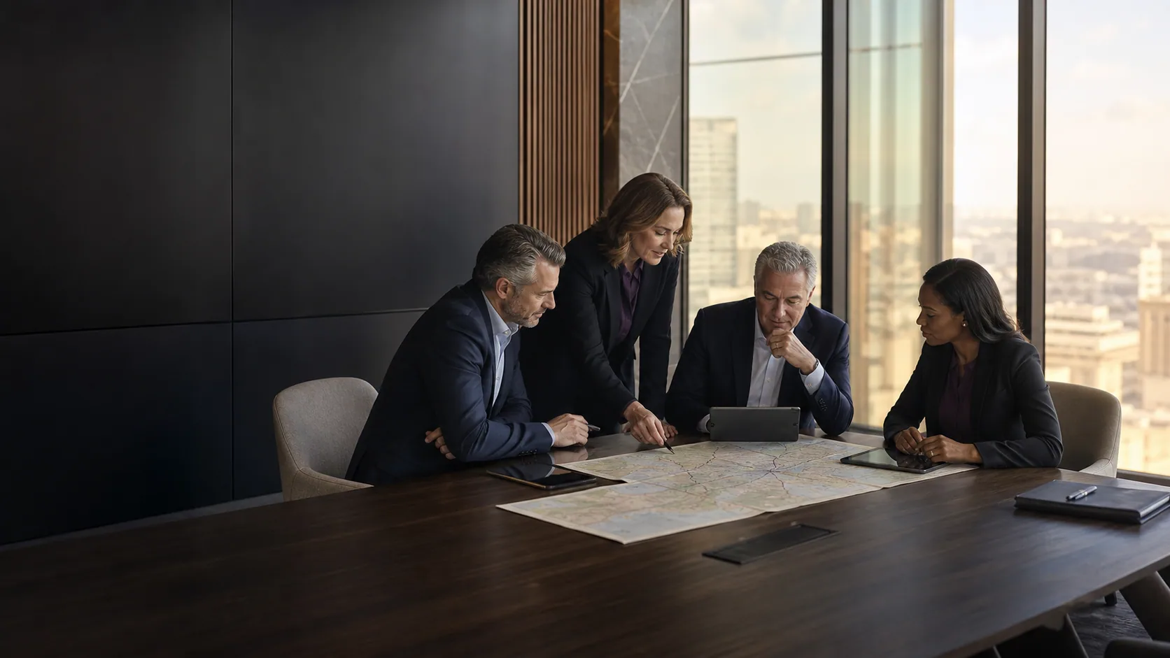 Brokerage leaders coordinating a shared client and market intelligence system